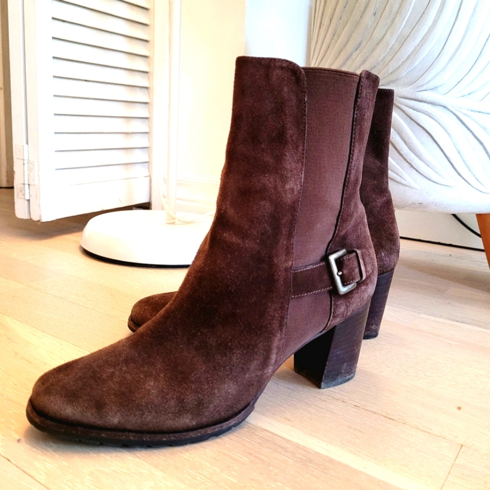 Cole Haan Brown Suede Chelsea Boots Sz 8.5 Mid Calf High Heel